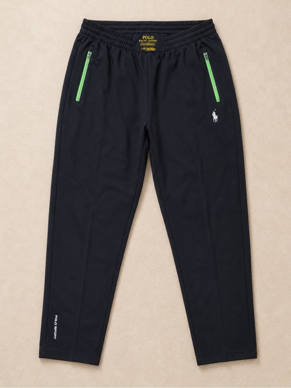 Polo Ralph Lauren Performance Jogger Sweatpants Men Large Black Neon Zip Pockets